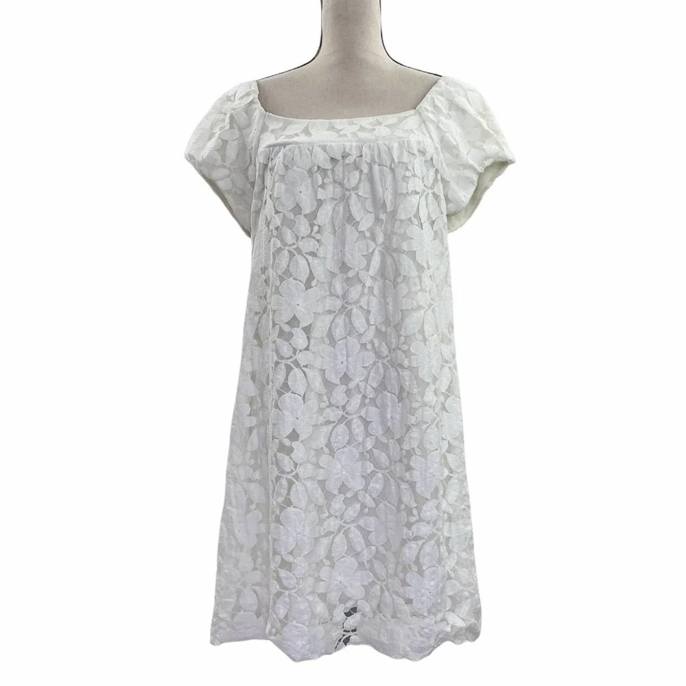 I.n. Studio White Floral Lace Mini Shift Dress